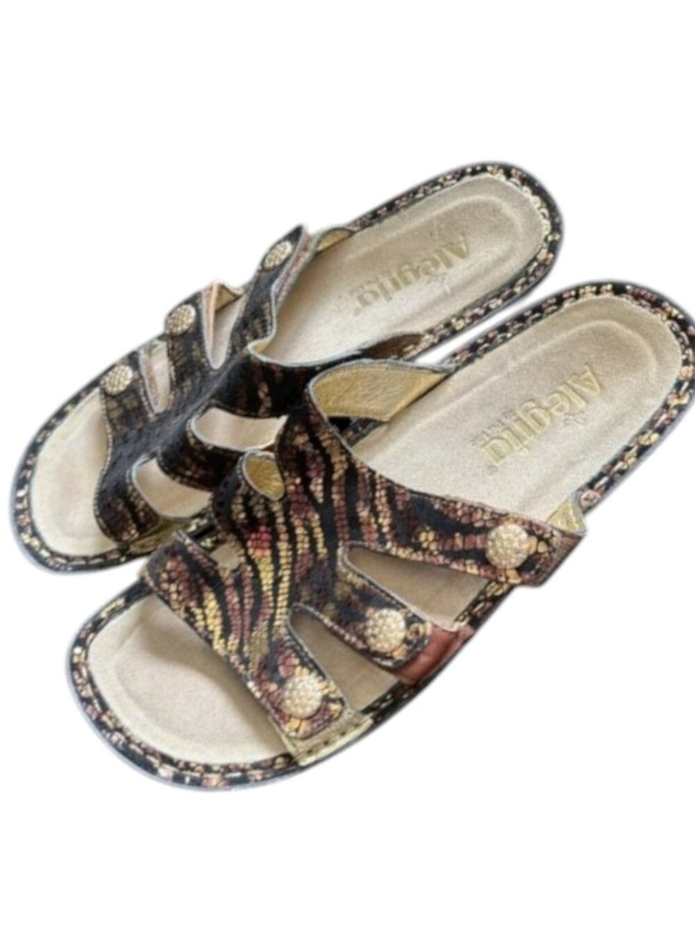 Alegria Metallic Venice Slide Sandal Sequined Animal Print - 38 EU/7.5-8 US